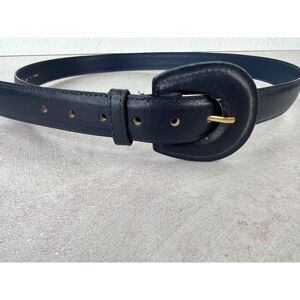 Genuine Leather Black Belt With Gold Buckle Size L Made‎ In Taiwan VTG 80s 90s
